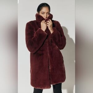 Apparis Burgundy Faux Fur Coat